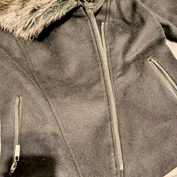 Cache Black Teddy Jacket Faux Fur Collar Y2K Cozy Glam Winter Coat - Picture 2 of 7